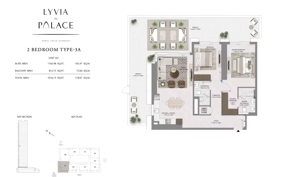 Emaar Lyvia by Palace at Dubai Creek Harbour 2 BR Apartment Floor Plan
