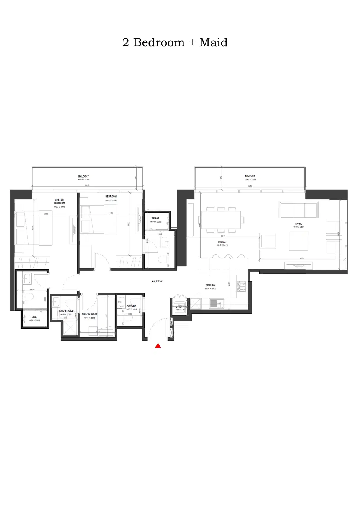 Sobha Verde 2 Bedroom + Maid Room Floor Plan