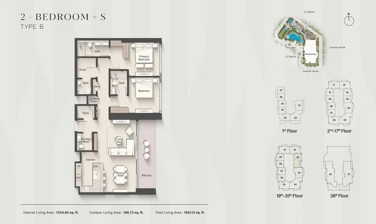 Ellington Eltiera Heights at Jumeirah Islands 2 BR Apartments Floor Plan