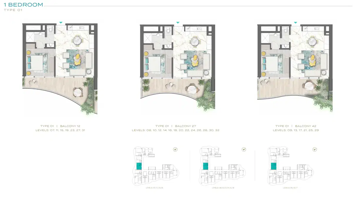 Damac Business Bay 1 Bedroom Apartments Floor Plan