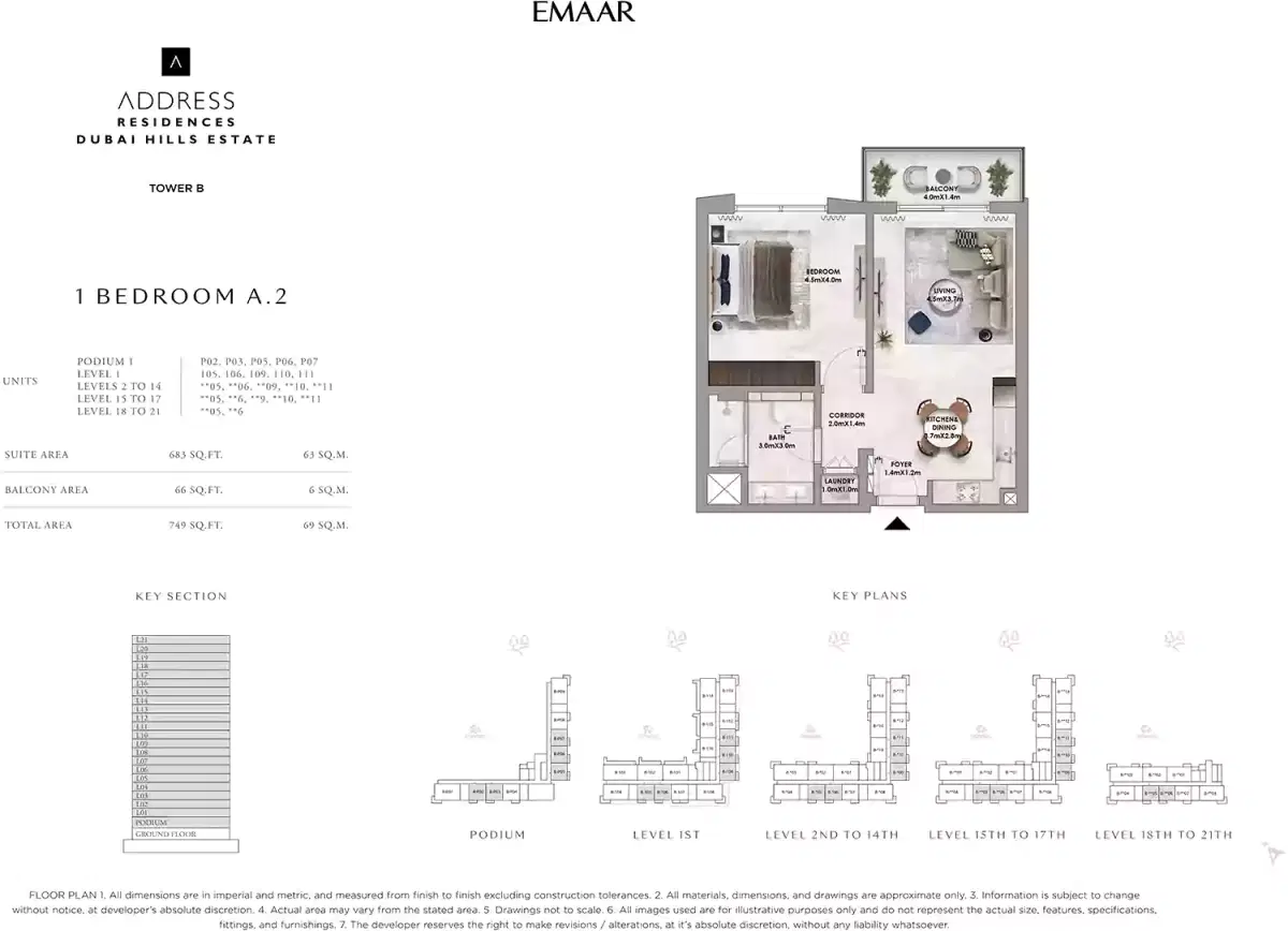 Emaar Address Residences In Dubai Hills Estate 1 Bedroom Apartments Floor Plan