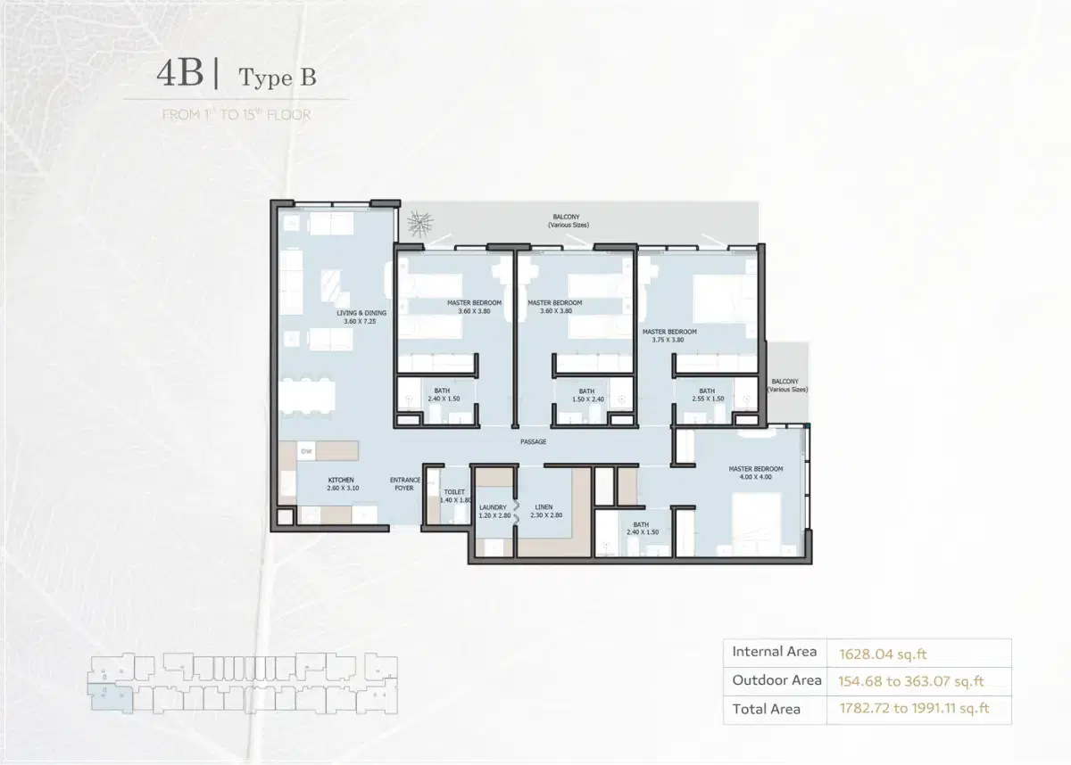 Reportage Verdana Phase 5 Dubai 4 BR Floor Plan 1,991 Sq. Ft.