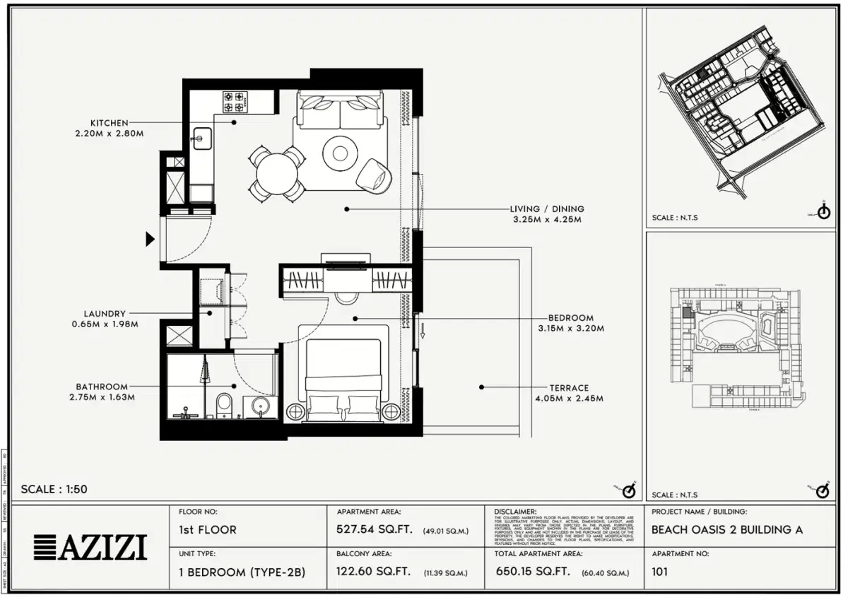 Azizi Beach Oasis 2 at Dubai Studio City 1 BR Apartments Floor Plan