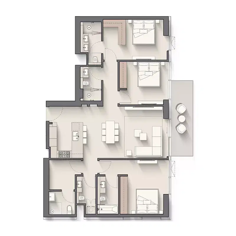 Ellington Riverton House Apartments at Meydan Horizon 3 BR Apartment Floor Plan