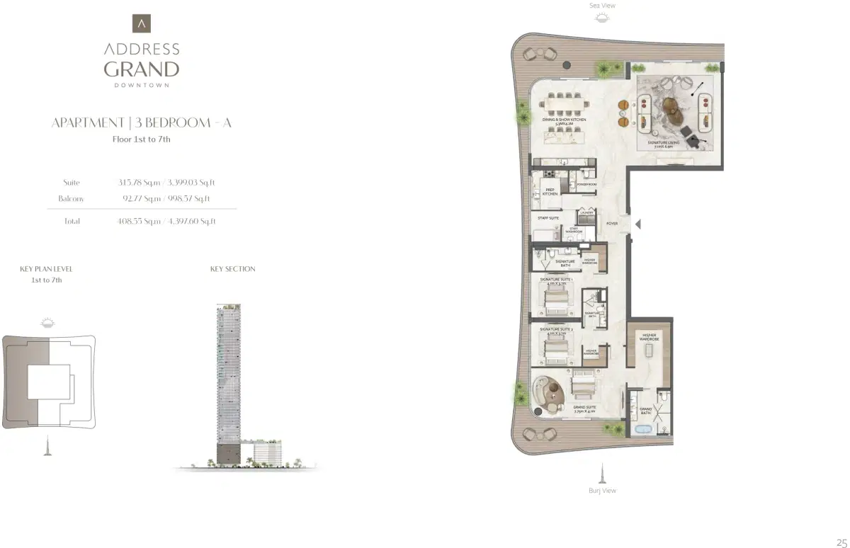 Nshama Address Grand Downtown Dubai 3 BR Apartment Floor Plan