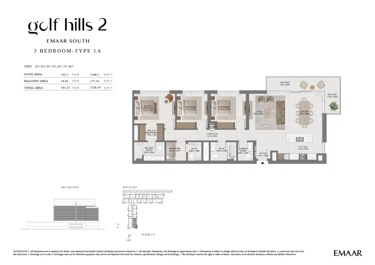 Emaar Golf Hills 2 At Emaar South | Apartments & Townhouses 3 BR Apartment Floor Plan