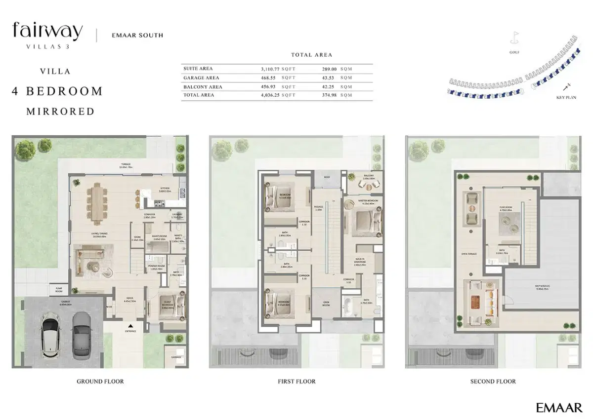 Emaar Fairway Villas 3 Emaar South Dubai 4 BR Mirrored Villas Floor Plan