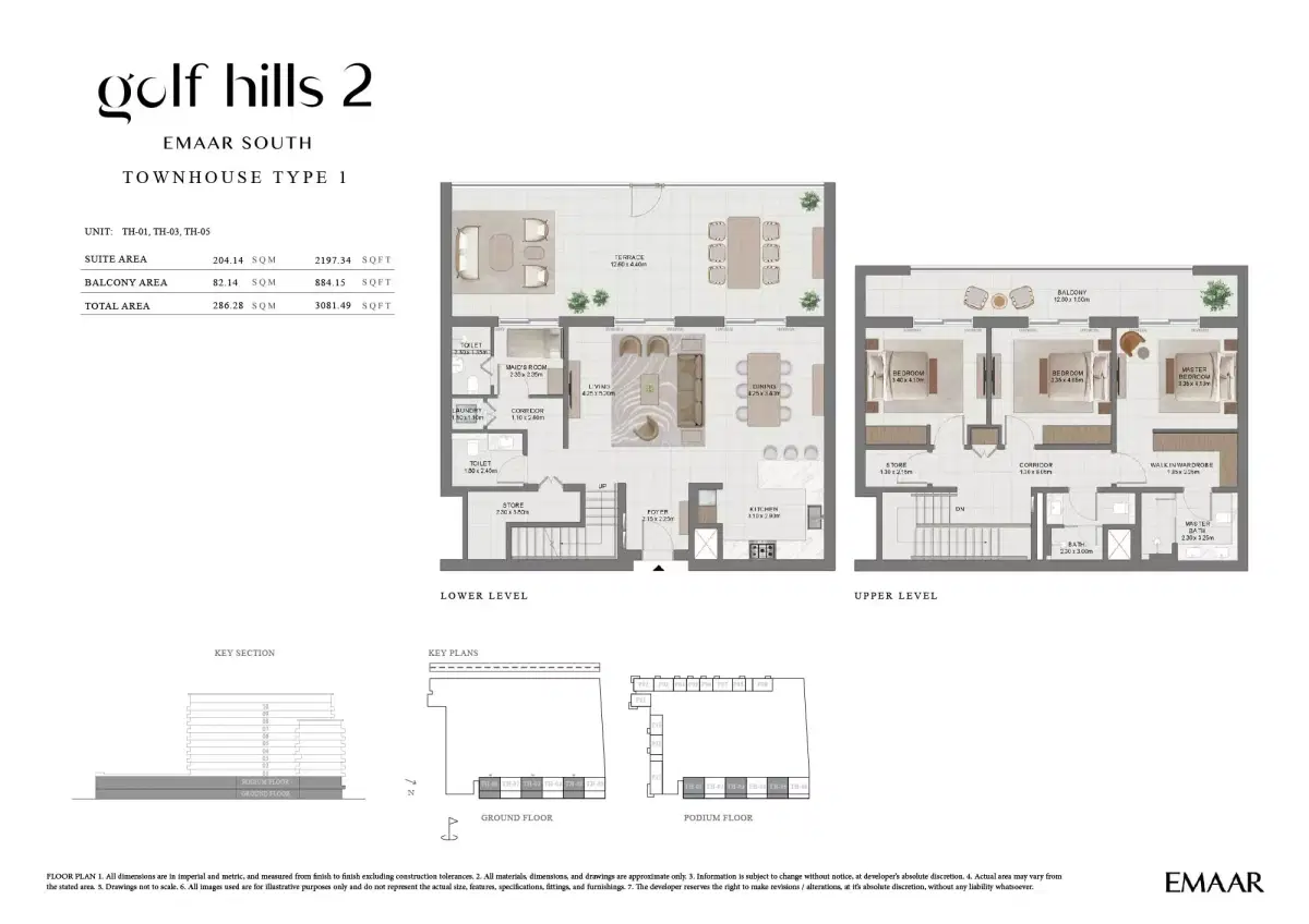 Emaar Golf Hills 2 At Emaar South | Apartments & Townhouses 3 BR Townhouses Floor Plan