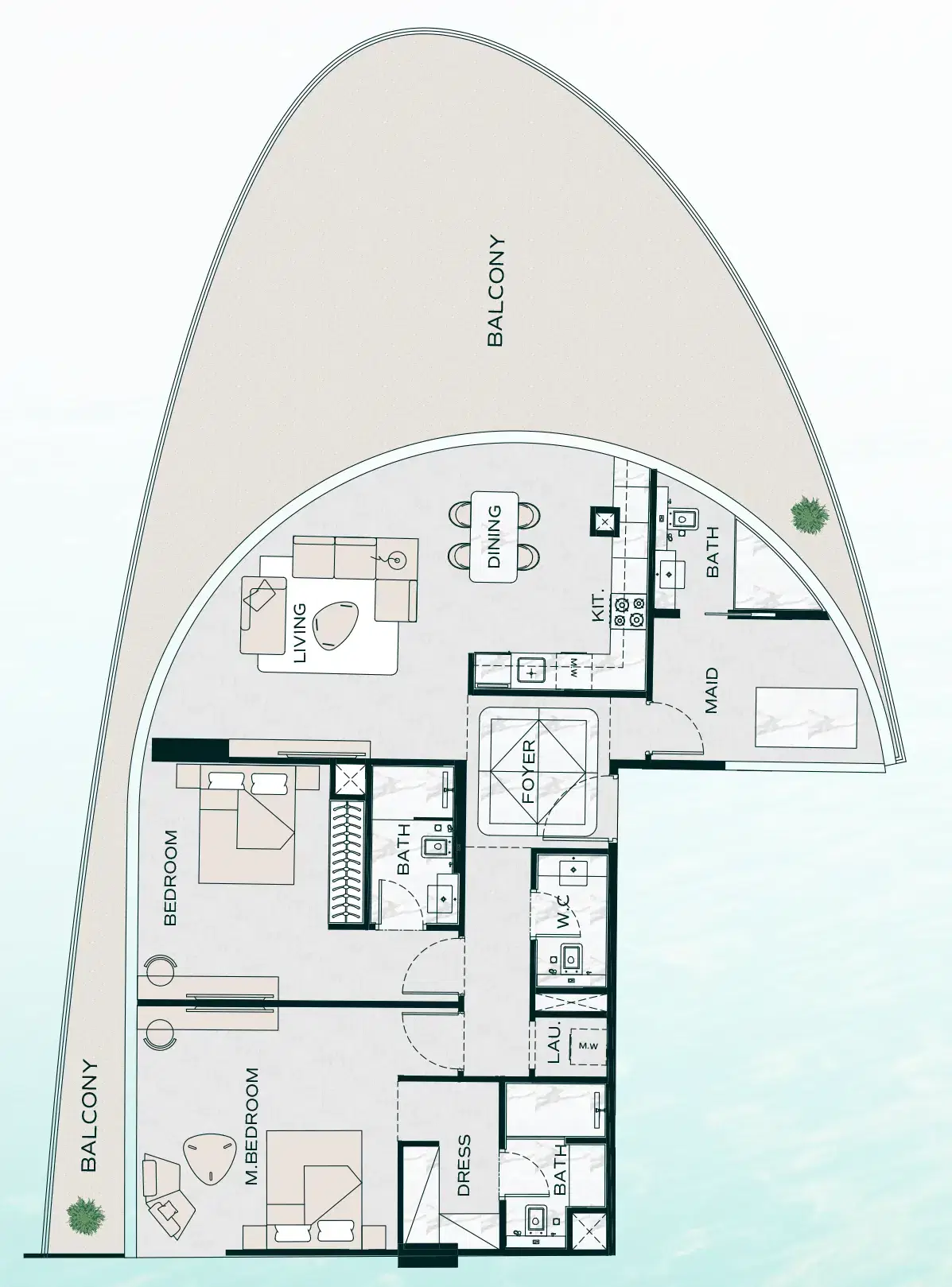 Binghatti Aquarise At Business Bay Dubai 2 Bedroom Apartment Floor Plan