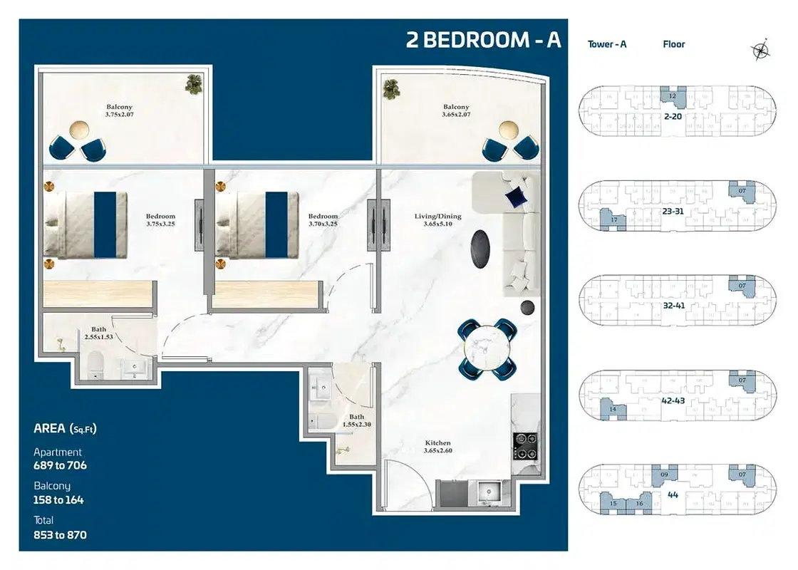 Serenz By Danube 2 Bedroom Apartment Floor Plan