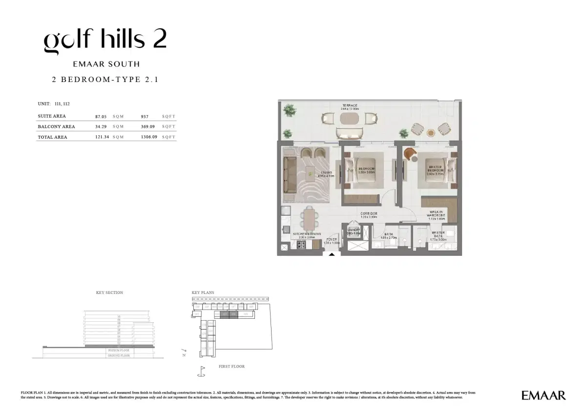 Emaar Golf Hills 2 At Emaar South | Apartments & Townhouses 2 BR Apartment Floor Plan
