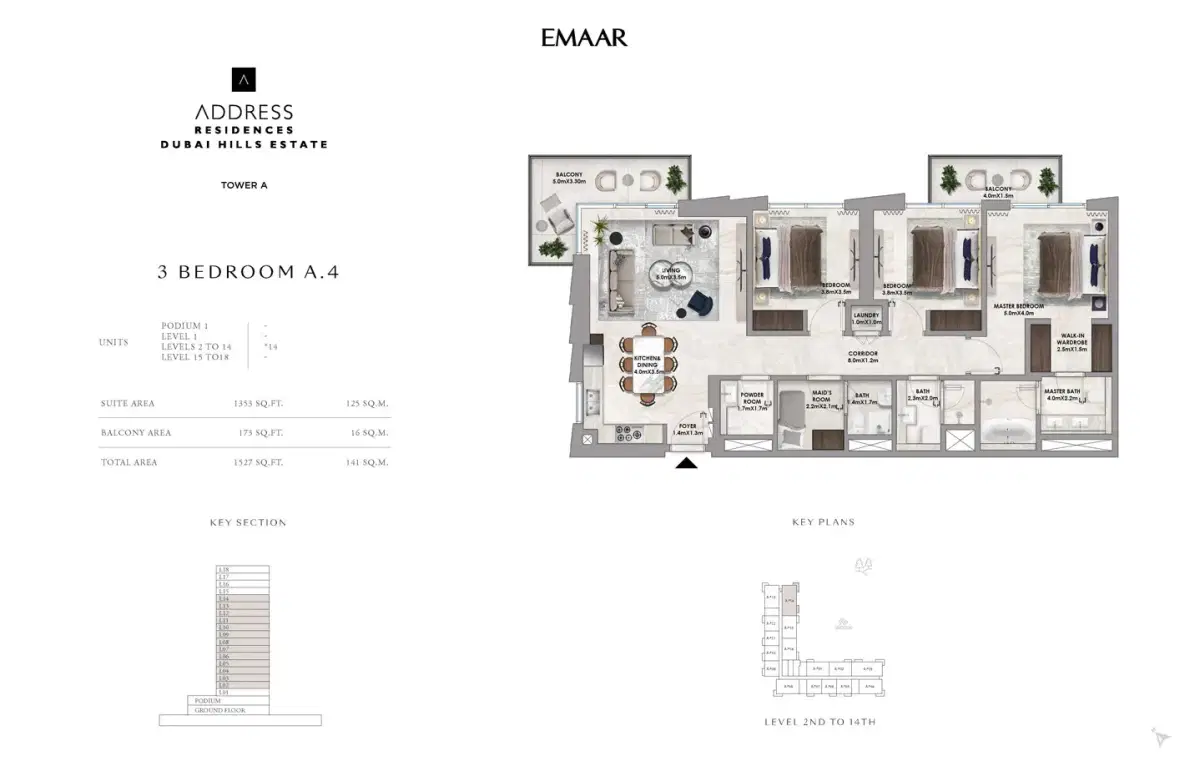 EMAAR Address Residences at Dubai Hills Estate 3 BR Apartments Floor Plan