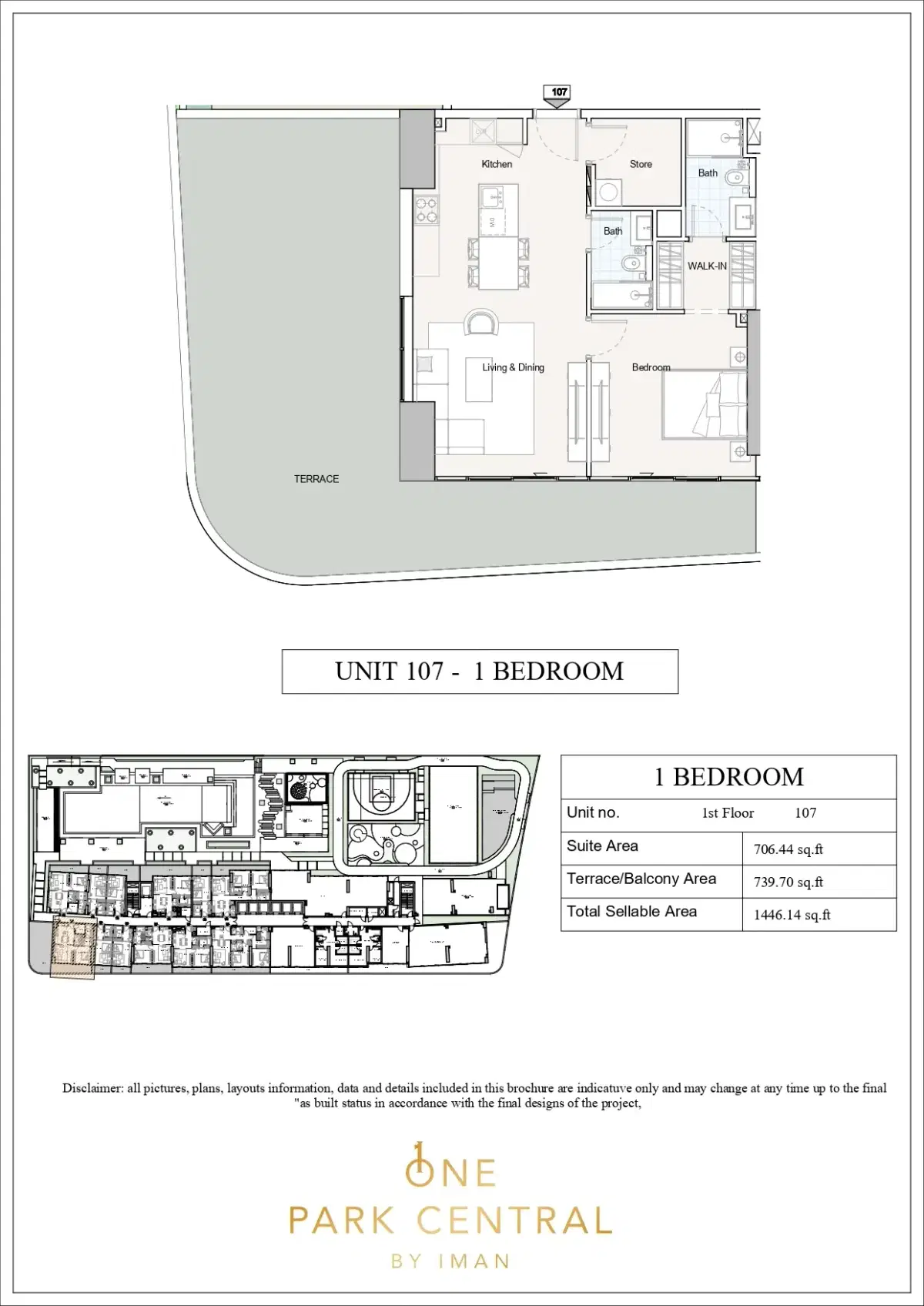 Iman One Park Central Jvc 1 BR Apartment Floor Plan