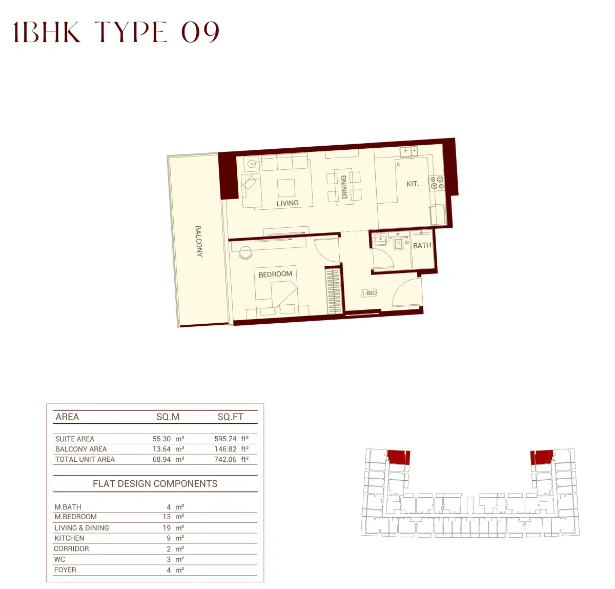 Binghatti Ruby At Jumeirah Village Circle 1 BR Apartment Floor Plan
