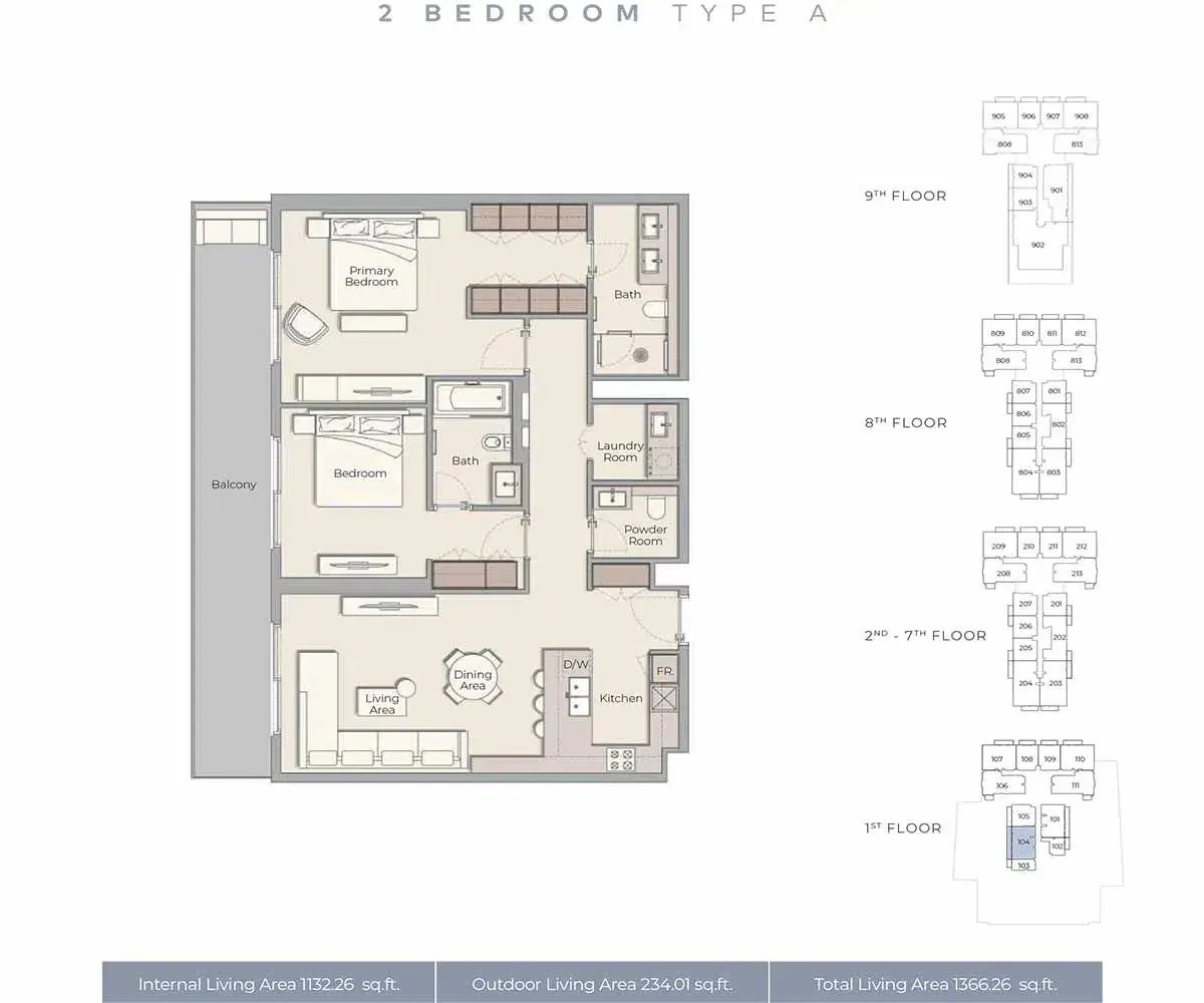Ellington House 4 at Dubai Hills Estate Dubai 2 Bedroom Apartments Floor Plan