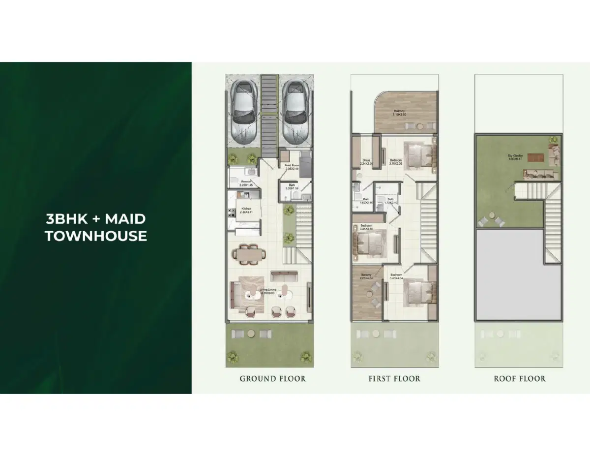 Danube Greenz at Dubai Academic City 3 BR Floor Plan 2,400 Sq. Ft.
