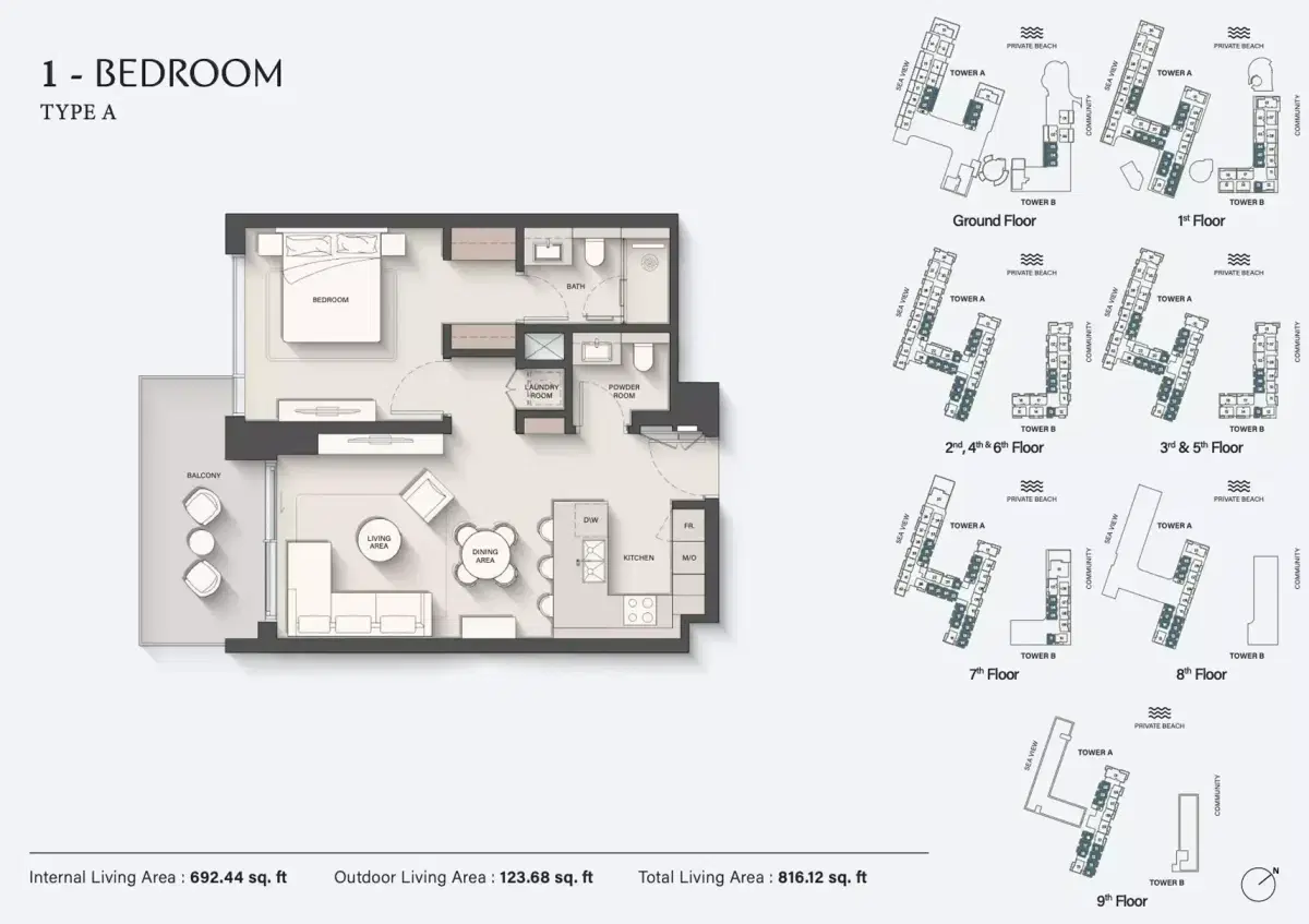 Ellington Sands at Dubai Islands Dubai 1 BR Apartment Floor Plan