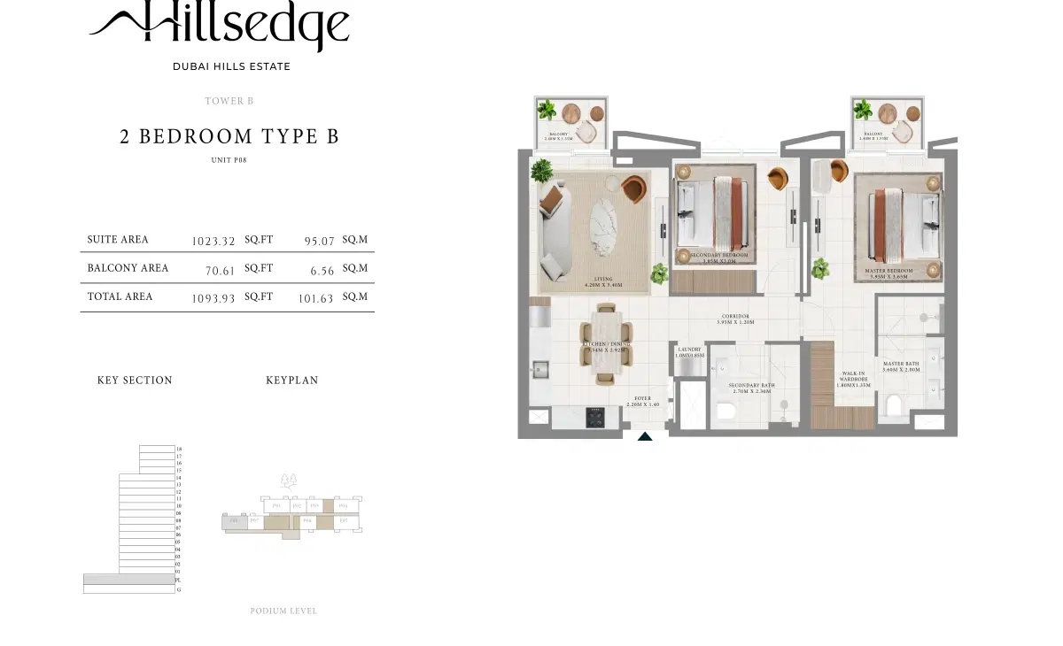 Emaar Hillsedge 2 at Dubai Hills Estate 2 Bedroom Apartments Floor Plan