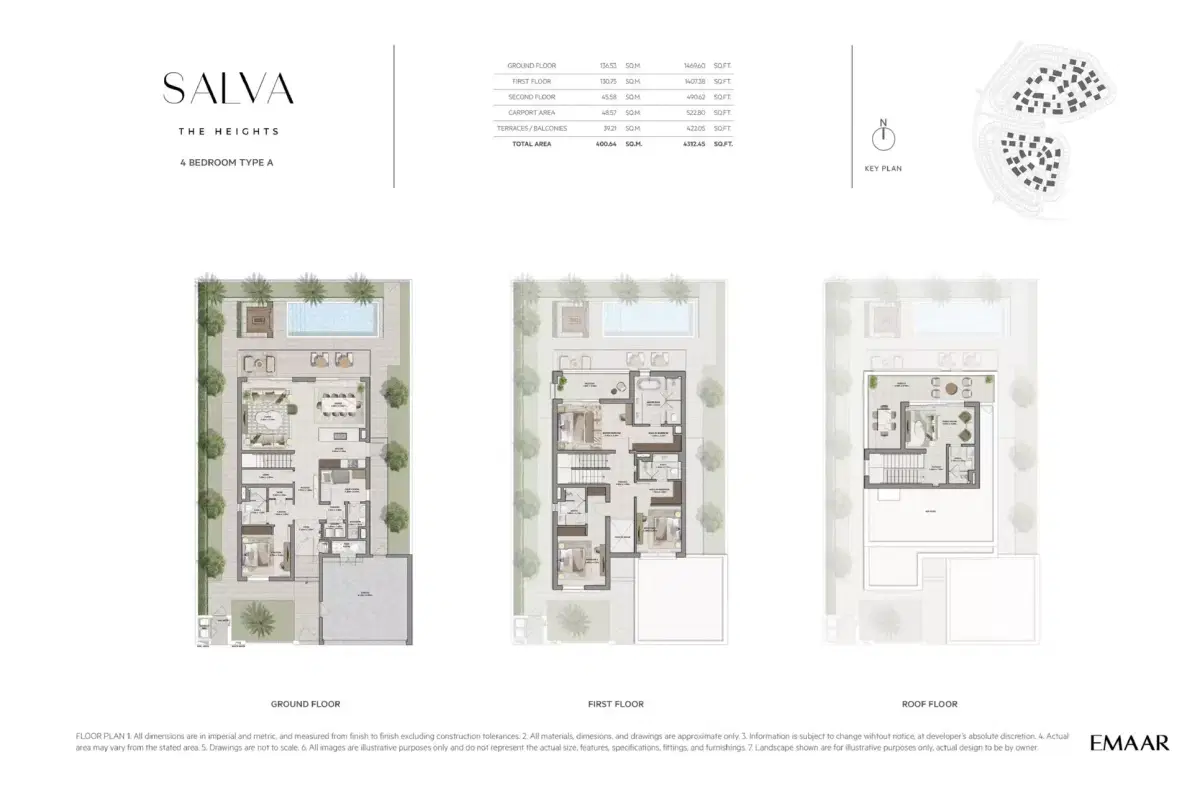 Emaar Salva Villas at The Heights Country Club & Wellness 4 BR Villa Floor Plan 4,312 Sq. Ft.