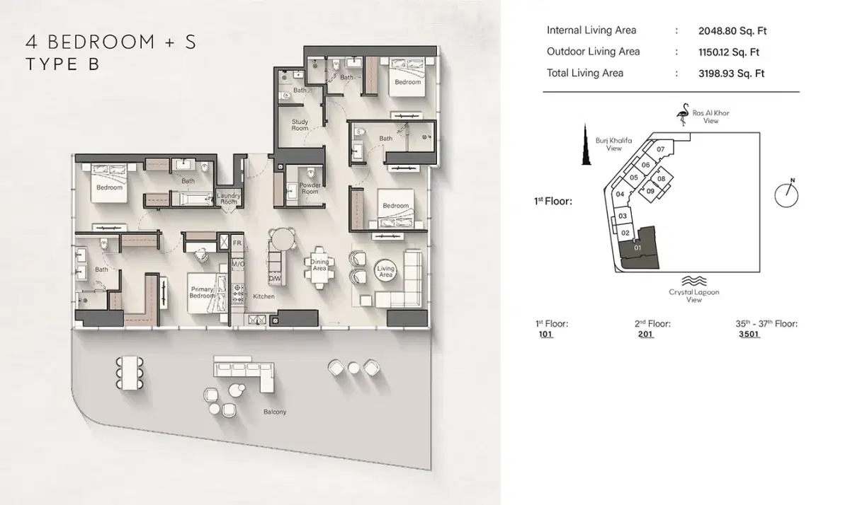 Ellington Claydon House Meydan Dubai 4 BR Apartments Floor Plan