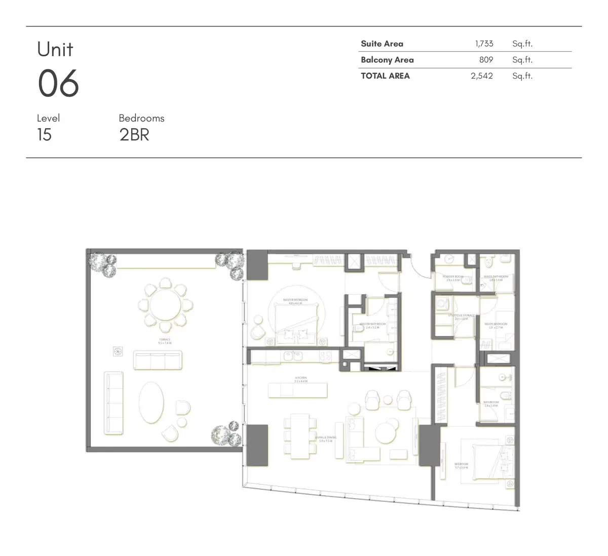 Nakheel Palm Beach Tower 2 at Palm Jumeirah Dubai 2 Bed Room Floor Plan