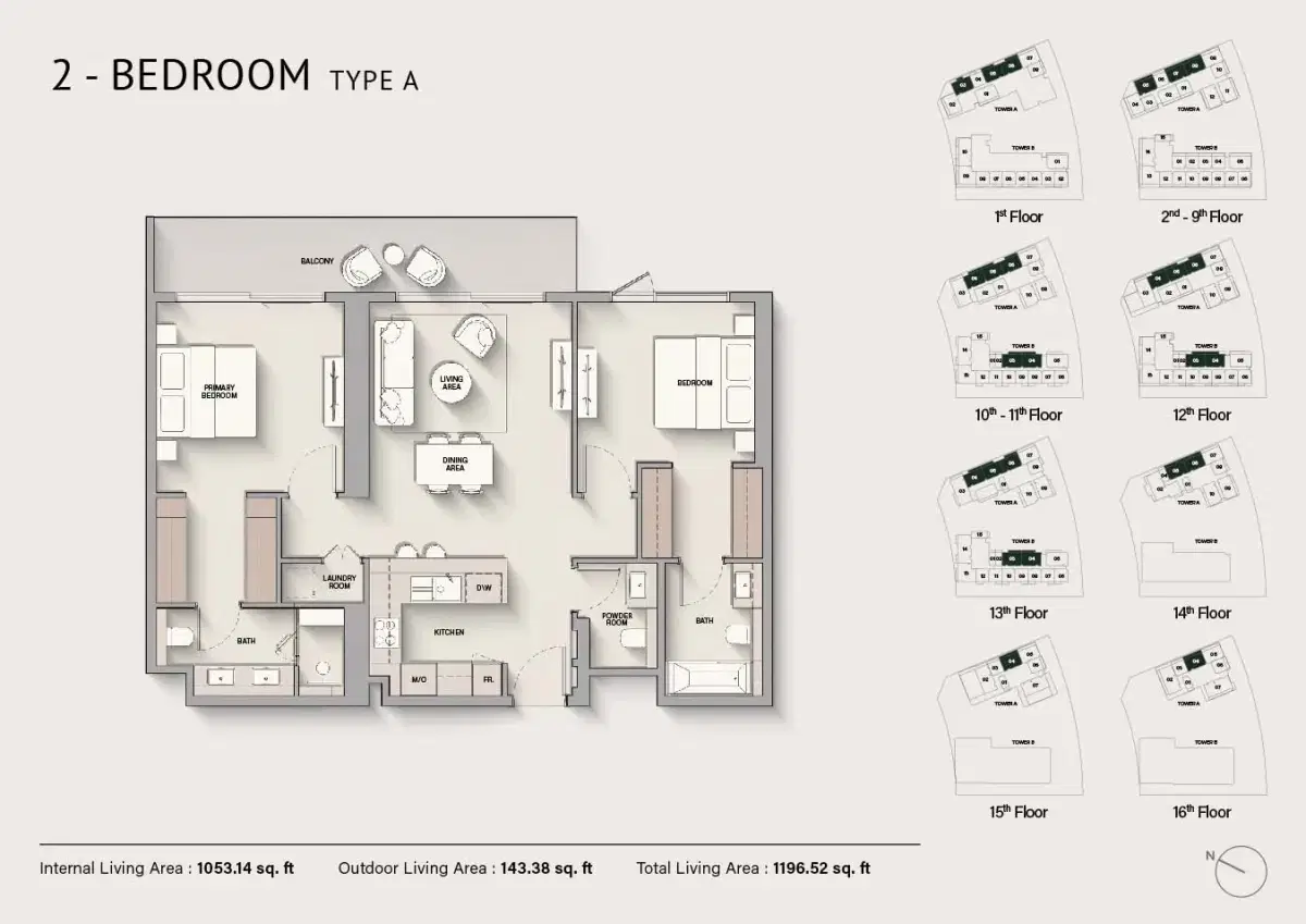 Ellington The Hillgate at Dubai Silicon Oasis Ellington The Hillgate 2 BR Apartment Floor Plan 1,196 Sq. Ft.