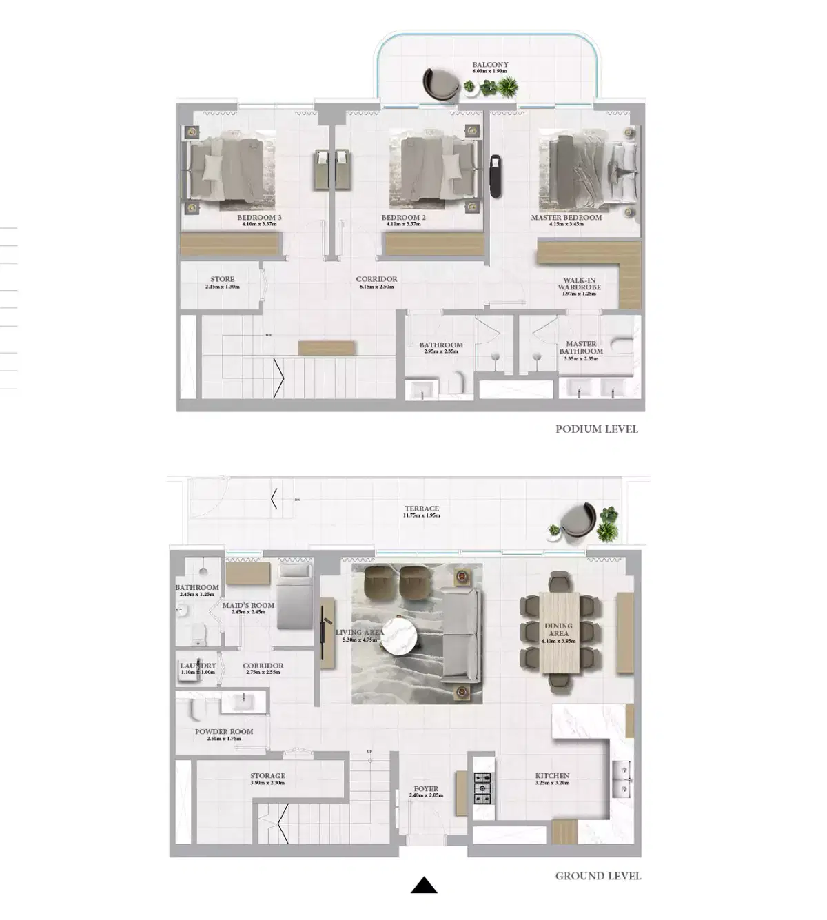 Emaar Marina Place 2 at Rashid Yachts & Marina 3 Bedroom Townhouse Floor Plan