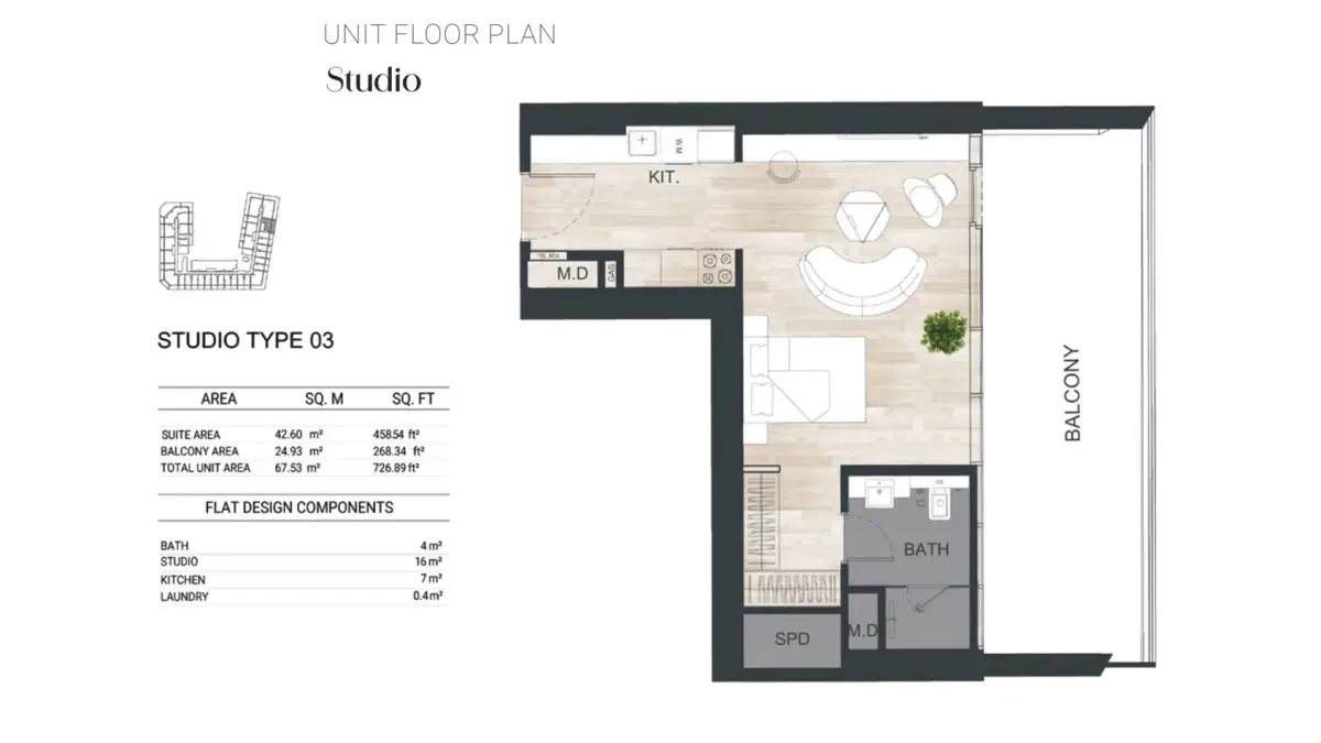 Binghatti Ghost Studios & Apartments at Al Jaddaf Studios Floor Plan 726 Sq. Ft.