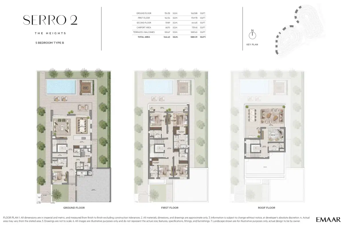Emaar Serro 2 at The Heights Country Club and Wellness 5 BR VIlla Floor Plan 5,881 Sq. Ft.