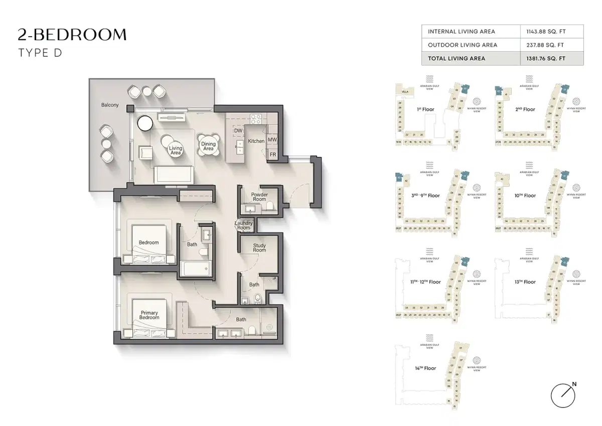 Ellington Playa Del Sol at Al Marjan Island Dubai 2 BR Apartments Floor Plan