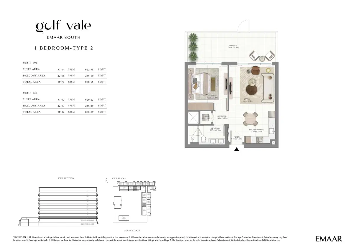 EMAAR Golf Vale Apartments & Townhouses at EMAAR South 1 BR Apartments Floor Plan