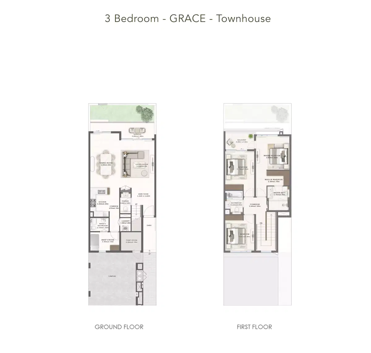 EMAAR Greenridge Townhouses at Emaar South 3 Bedroom Townhouses (Grace) Floor Plan