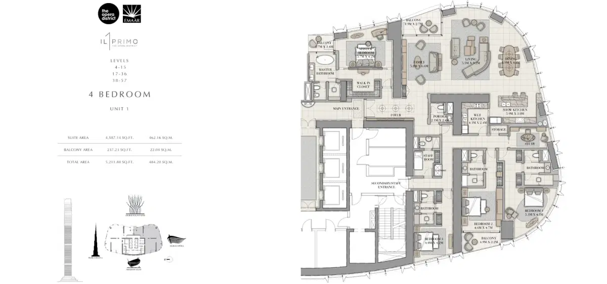 Emaar Il Primo 4 Bedroom Apartments Floor Plan