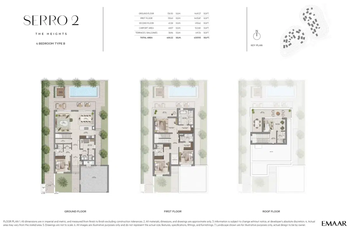 Emaar Serro 2 at The Heights Country Club and Wellness 4 BR VIlla Floor Plan 4,307 Sq. Ft.