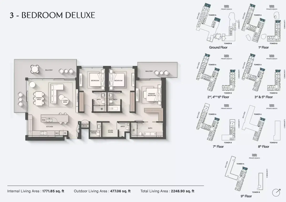 Ellington Sands at Dubai Islands Dubai 3 BR Duplexes Floor Plan