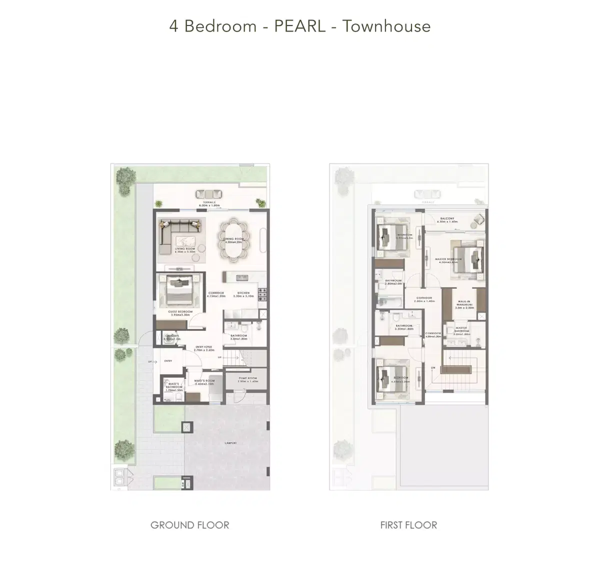 EMAAR Greenridge Townhouses at Emaar South 4 Bedroom Townhouses (Pearl) Floor Plan