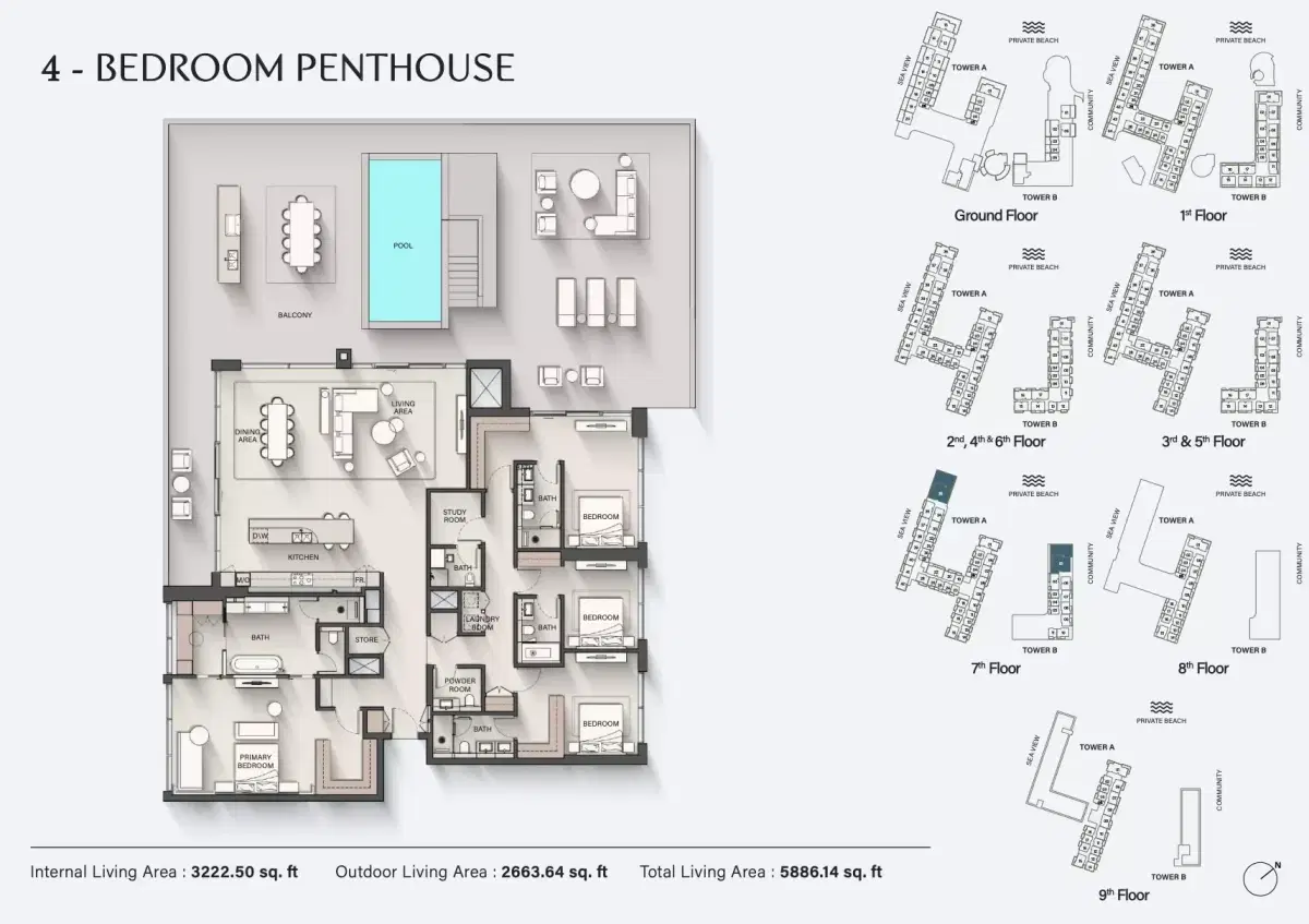 Ellington Sands at Dubai Islands Dubai 4 BR Penthouses Floor Plan