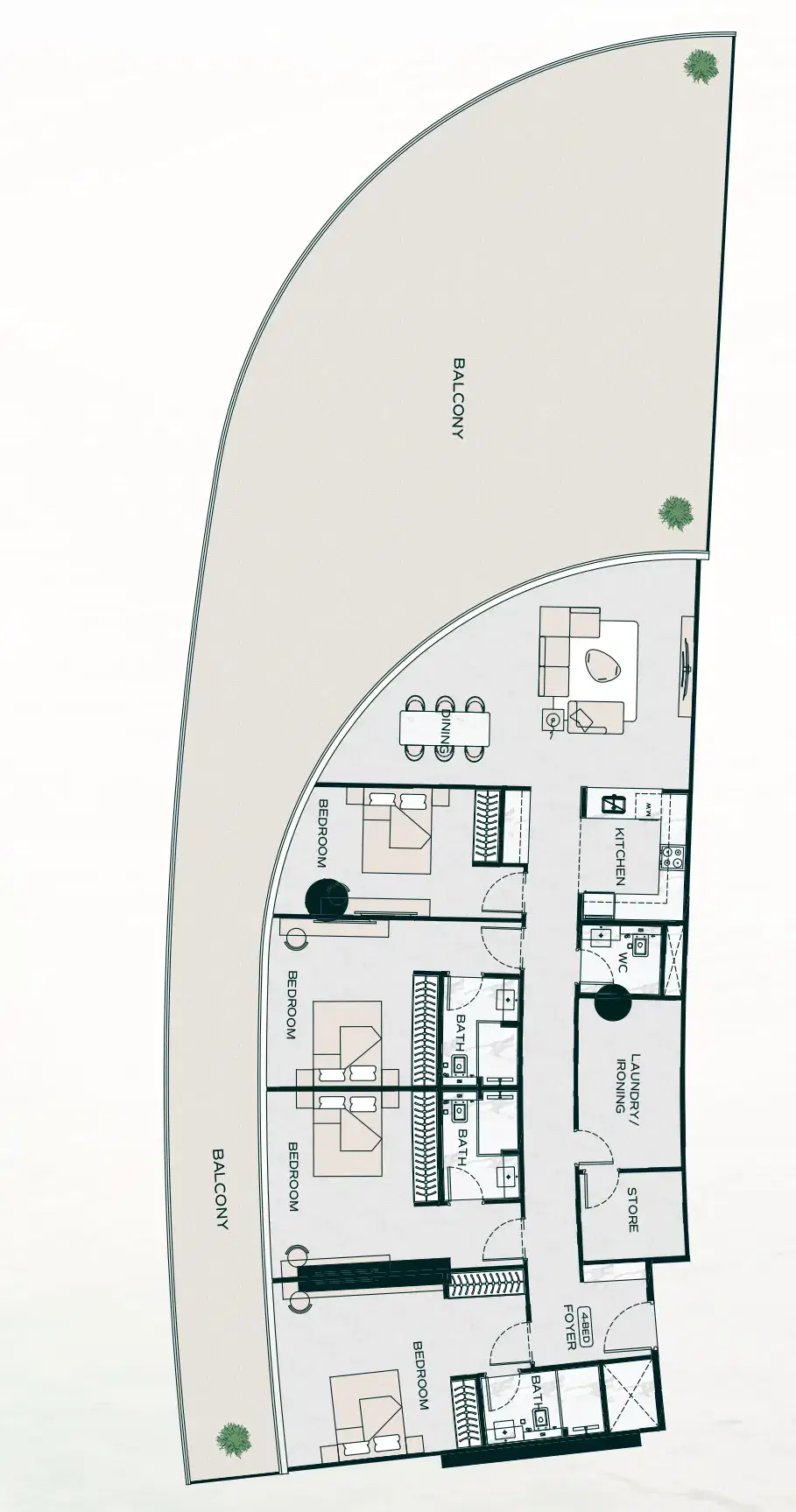 Binghatti Aquarise At Business Bay Dubai 3 BR Apartment Floor Plan
