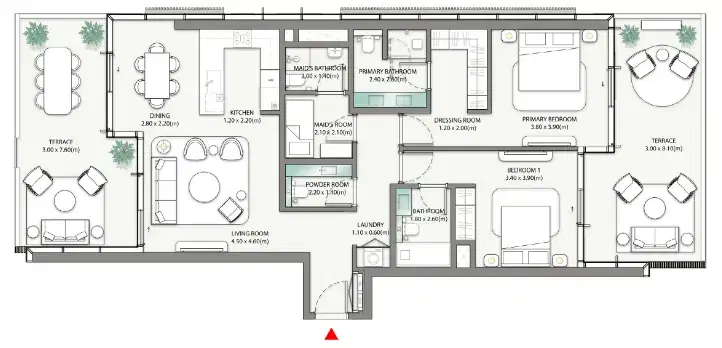 Palm Central Private Residences Dubai by Nakheel 2 BR Floor Plan 1,531 Sq. Ft.