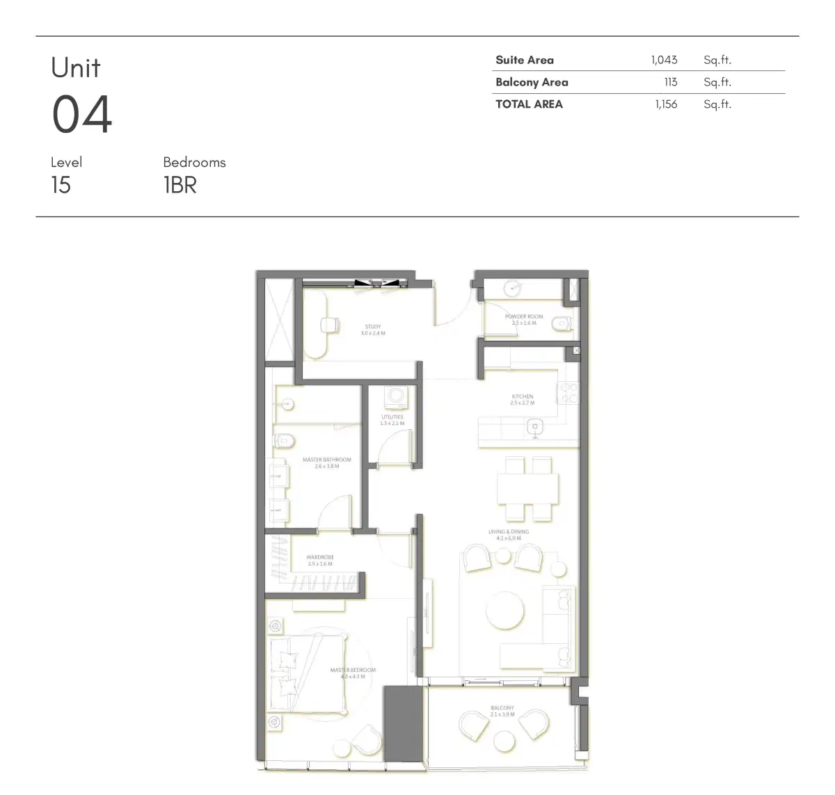 Nakheel Palm Beach Tower 2 at Palm Jumeirah Dubai 1 Bed Room Floor Plan