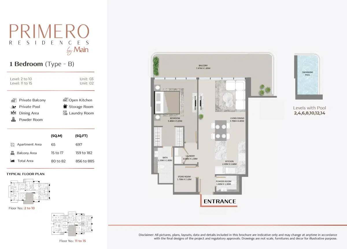 Primero Residences Main Realty Al Furjan 1 BR Apartments Floor Plan