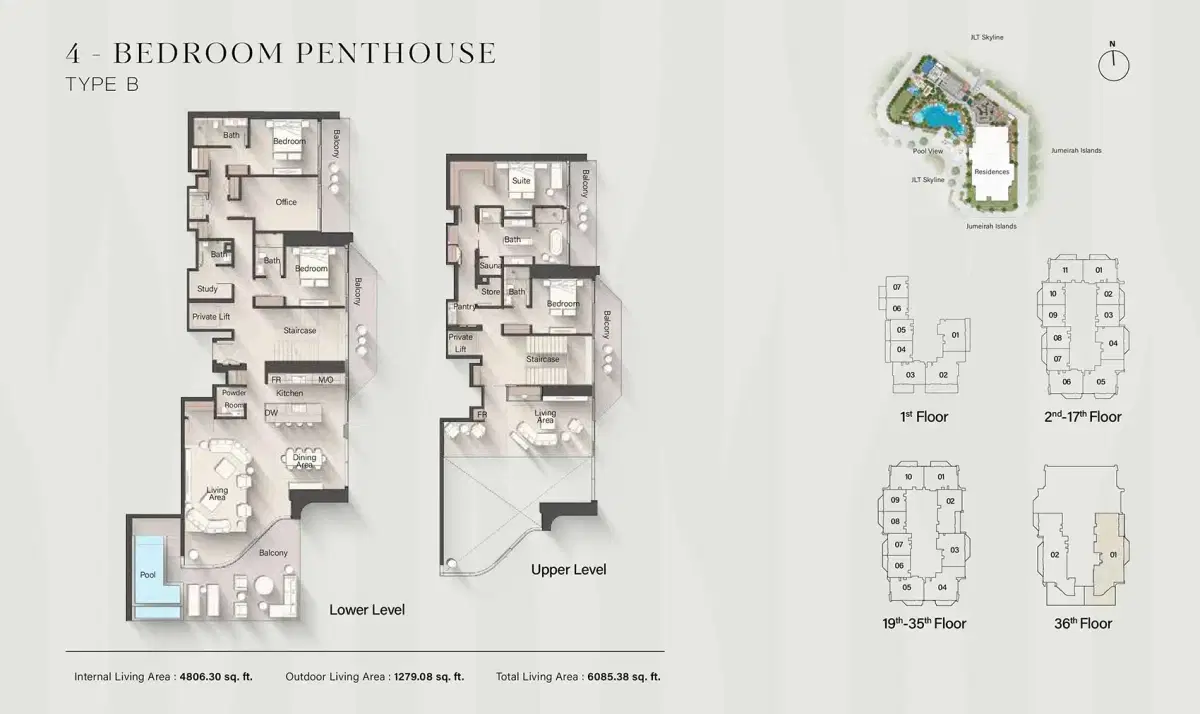 Ellington Eltiera Heights at Jumeirah Islands 4 BR Apartments Floor Plan
