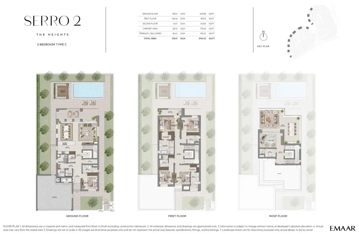 Emaar Serro 2 at The Heights Country Club and Wellness 5 BR VIlla Floor Plan 5,760 Sq. Ft.