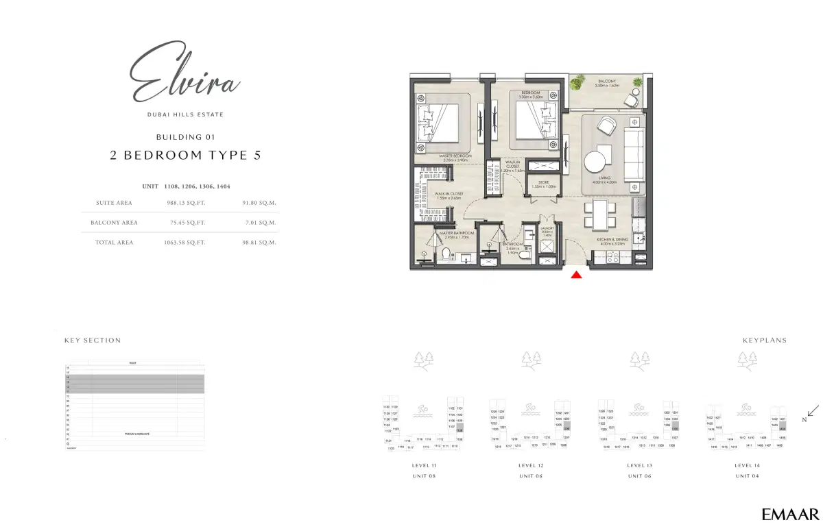 Emaar Elvira 2 Bedroom Apartments Floor Plan