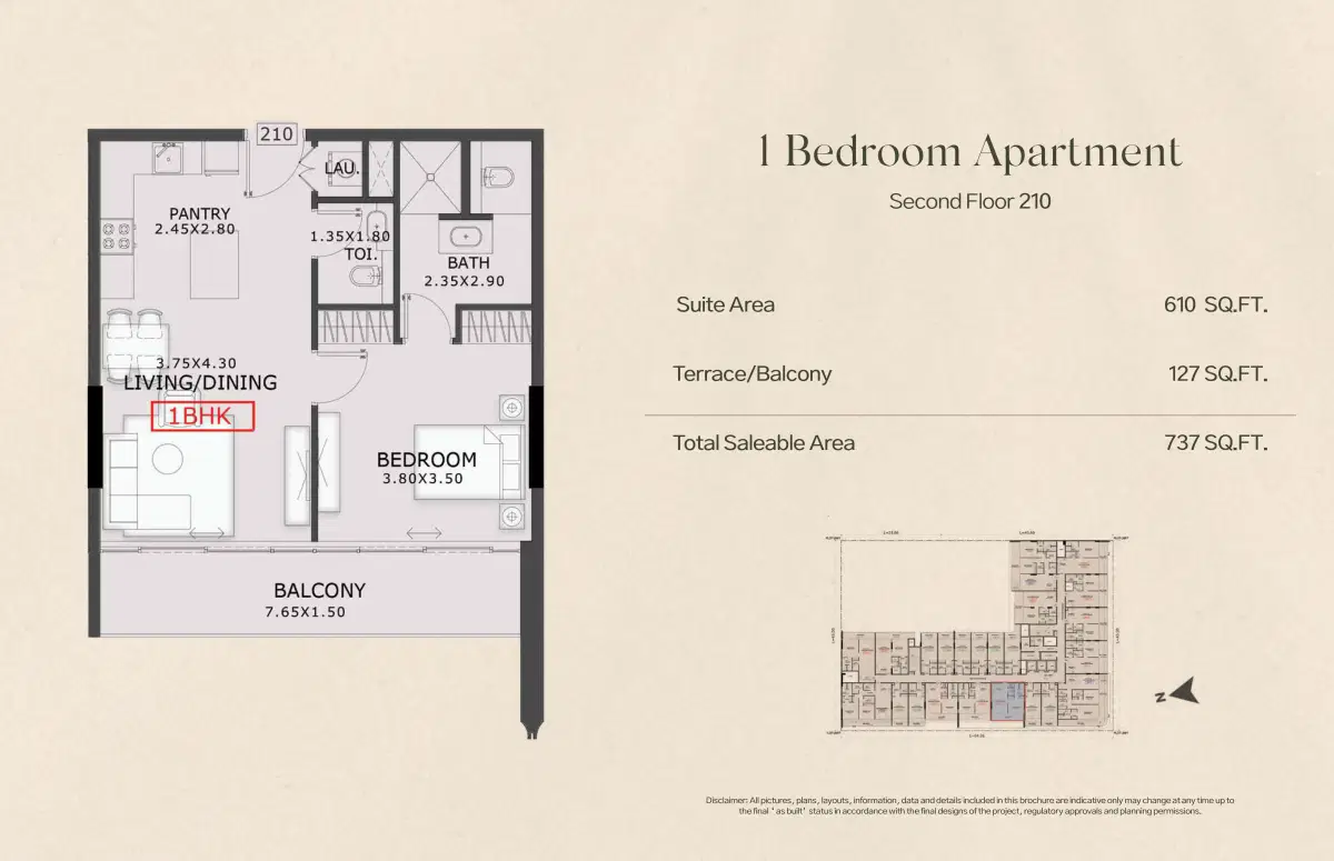 Tabeer 99 Park Place Studios & Apartments at JVC Dubai 1 BR Apartment Floor Plan