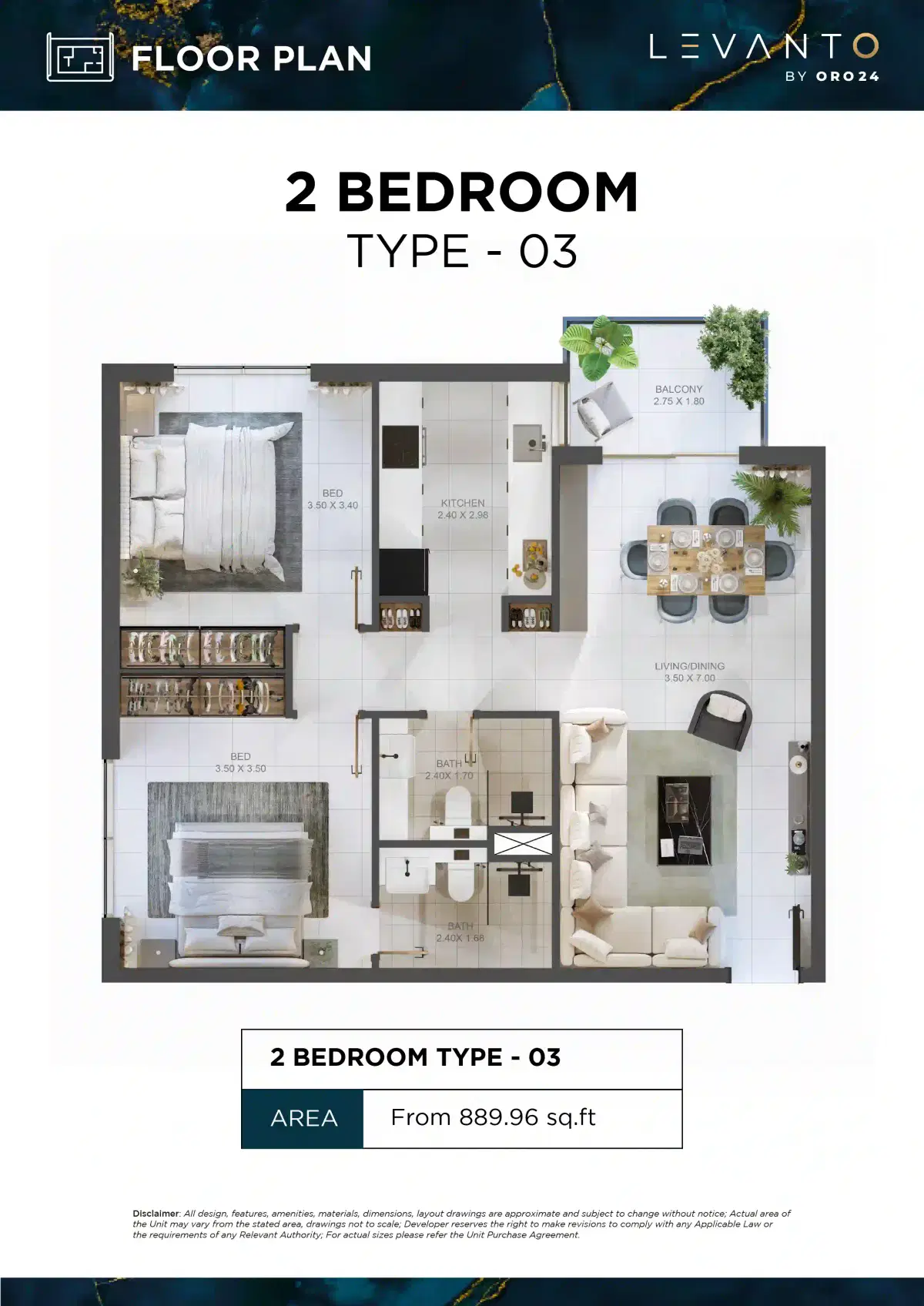 Levanto Oro24 2 BR Apartment Floor Plan