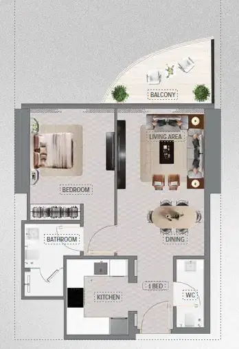 Mercedes-Benz Places Binghatti City at Meydan 1 BR Floor Plan 632.16 Sq.Ft