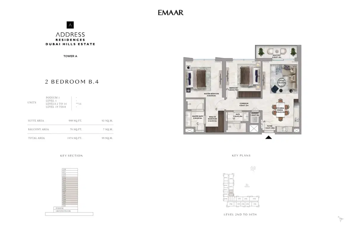 EMAAR Address Residences at Dubai Hills Estate 2 BR Apartments Floor Plan