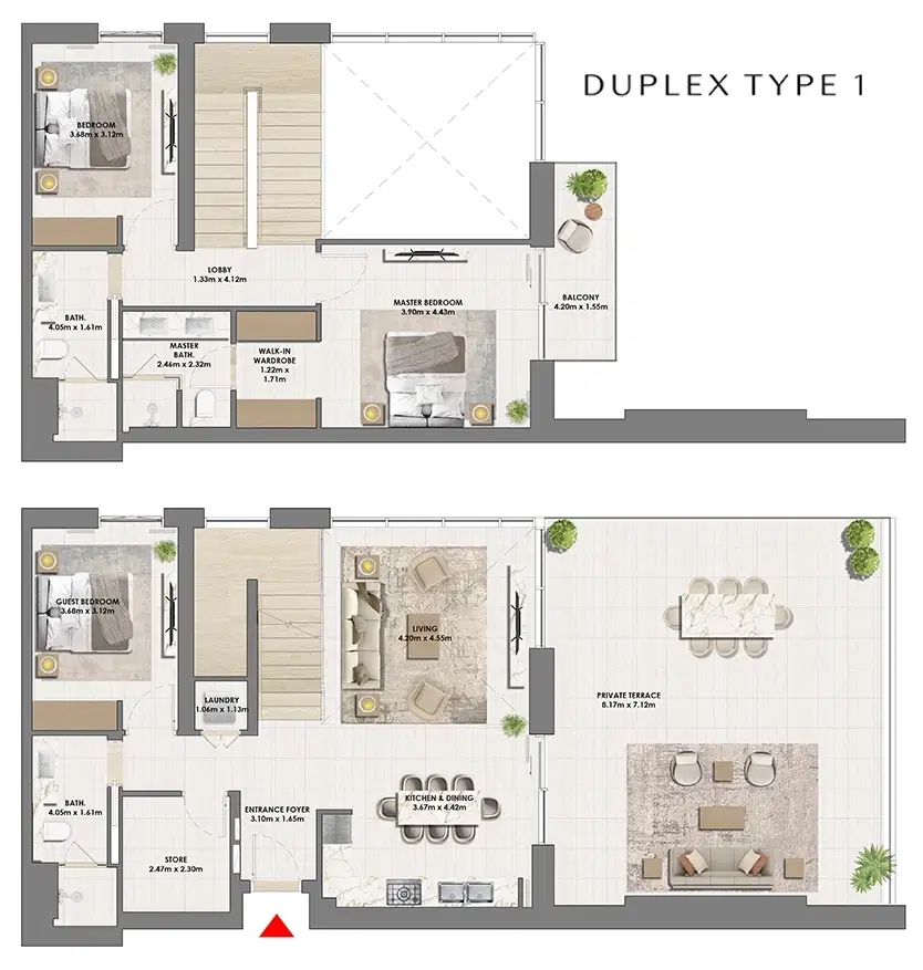 Emaar Parkside Views 3 BR Duplexes Floor Plan