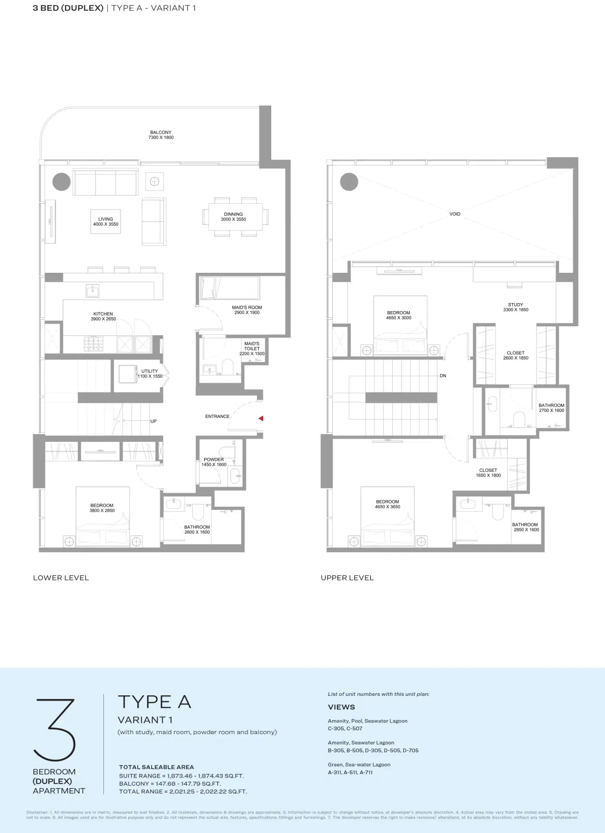 Sobha Coastline Beach Residences At Siniya Island 3 Bedroom Appartment Type-A Floor Plan